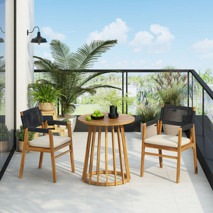 Outdoor 3 Pieces Acacia Wood Dining Set With Cushions