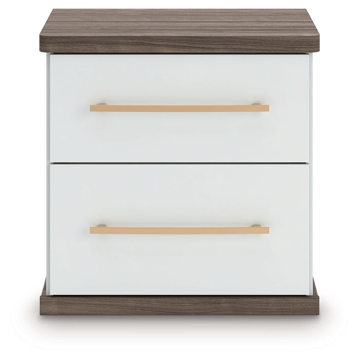Kendanport - Two Drawer Night Stand - Brown / White