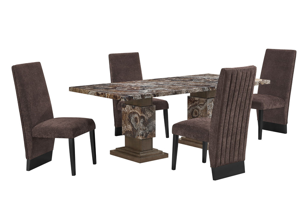 D12DT - 5 Piece Dining Room Set (Dining Table With 4 Dining Chairs) - Dark Brown