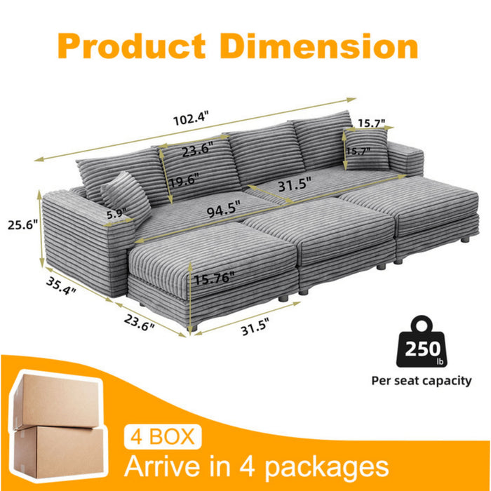 Deep Seat Convertible Sofa With Soft Pillows And Ottomans
