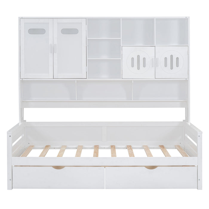 Daybed With All-In-One Cabinet And Shelf