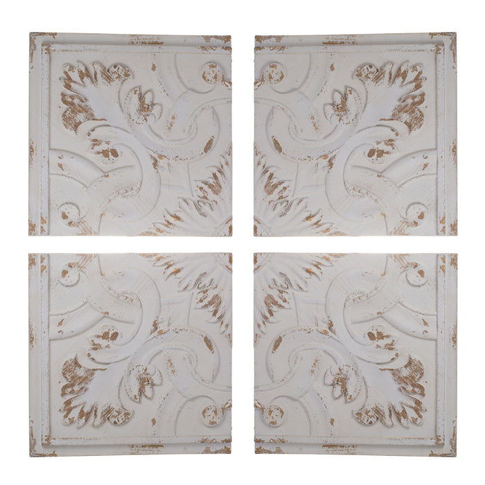 Distressed Wooden Square Wall Panels (Set of 4) - White