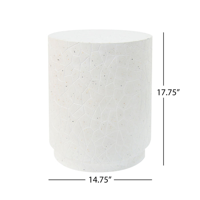Outdoor Terrazzo Concrete Drum End Table, Living Room Accent Table - White Terrazzo