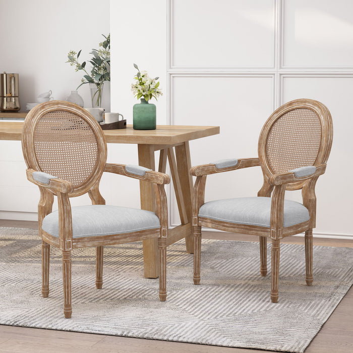 French Country Style Wood And Cane Upholstered Dining Chair Set