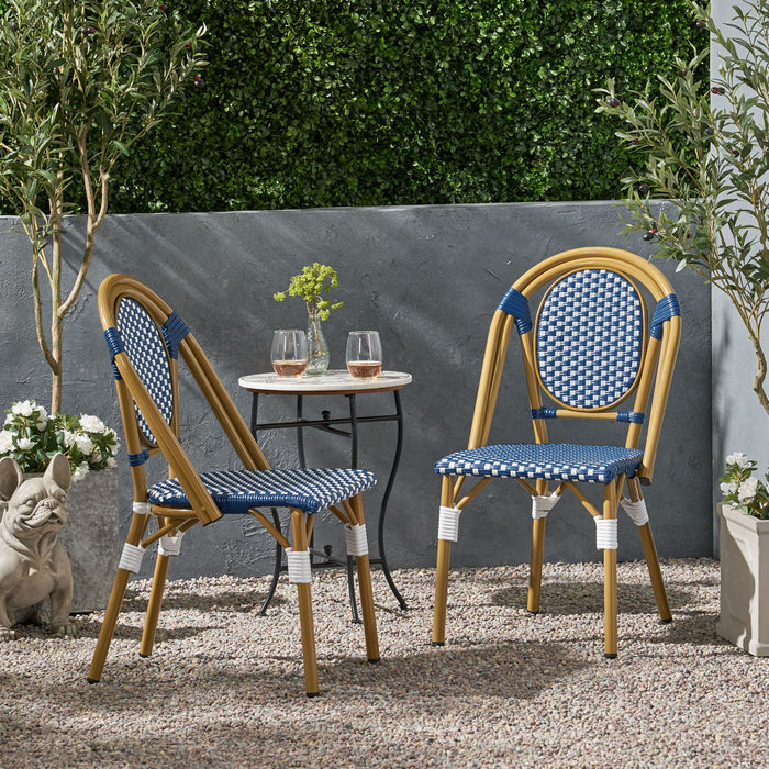 Outdoor Rattan And Aluminum French Bistro Chair Set