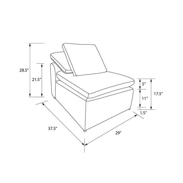 York - Modular Armless Chair With Overstuffed Cushion And Adjustable Pillows - Taupe