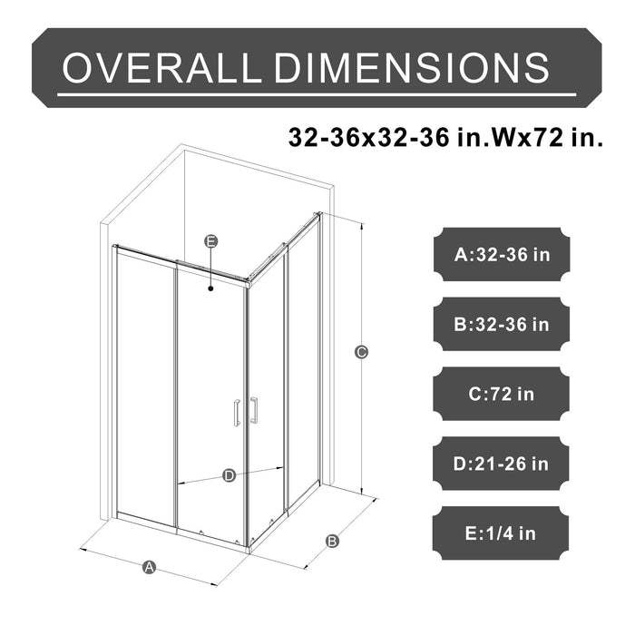 Square Corner Shower Enclosure, Adjustable Frame