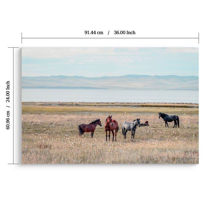 Horse Framed Wall Art Decor For Living Room - Denim / Brown