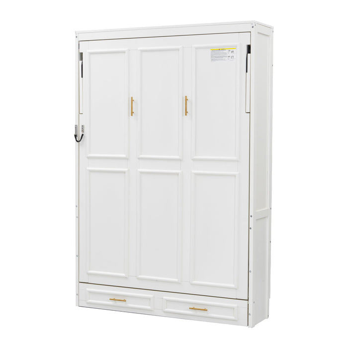 Full Size Murphy Bed With 2 Drawers - Beige