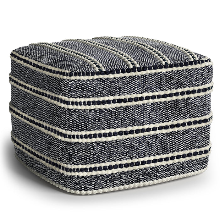 Corrie - Square Outdoor / Indoor Pouf - Navy / White