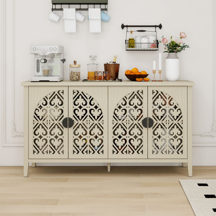 Hollowed Out Cabinet With 4 Doors, Suitable For Bedroom - Natural