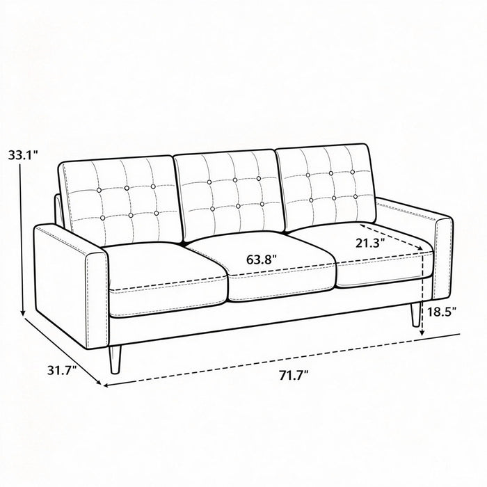 3 Seat Sofa Couch With Tufted Back Upholstered Couch For Living Room