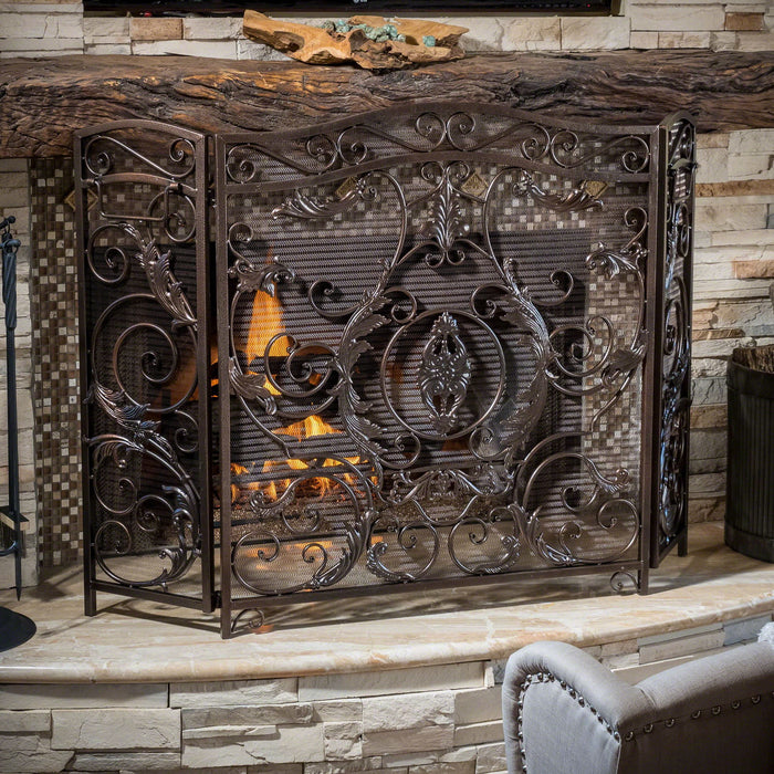 Mariella - Traditional Floral Iron Fireplace Screen With Ornate Design