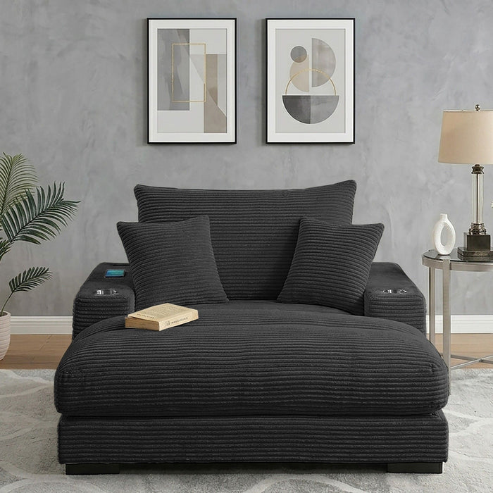 Upholstered Chaise Lounge With Cup Holders USB Port And Pillows