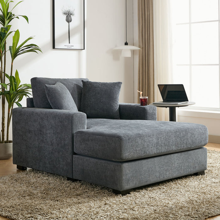 Oversized Chaise Lounger Modern Style Sofa Couch, With Pillows, Charge Station & Cup Holders