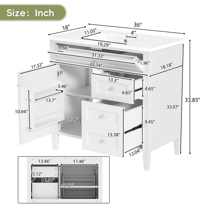 Bathroom Vanity With Sink, Rectangular Storage Cabinet & 2 Drawers And Tip Out Drawer