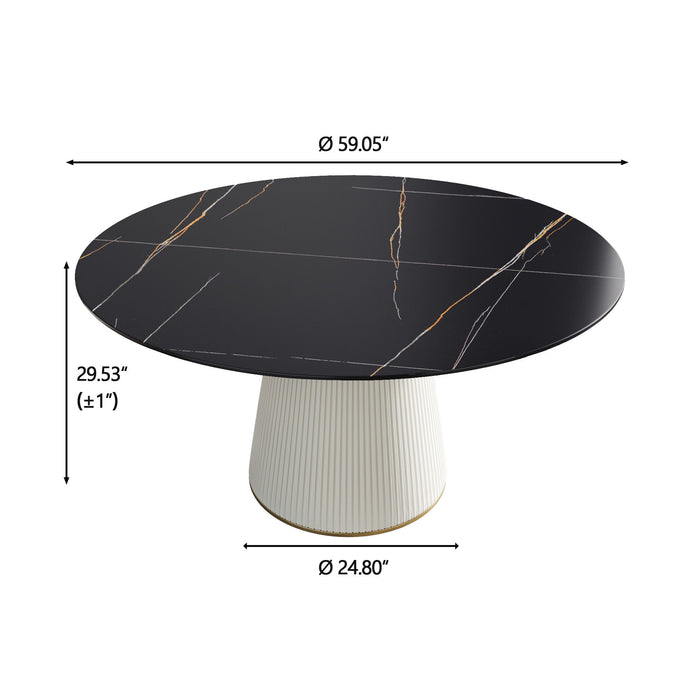 Modern Artificial Stone Round Plywood Base Dining Table, Can Accommodate 8 People, (Not Including Chairs) - Black / Beige