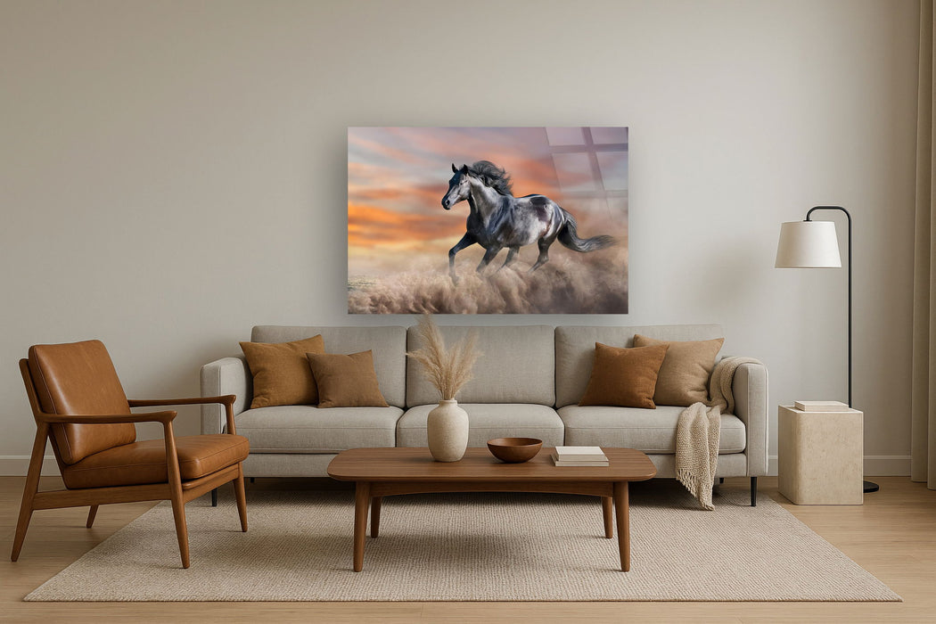 Tempered Glass With Foil - Running Horse - Dark Gray