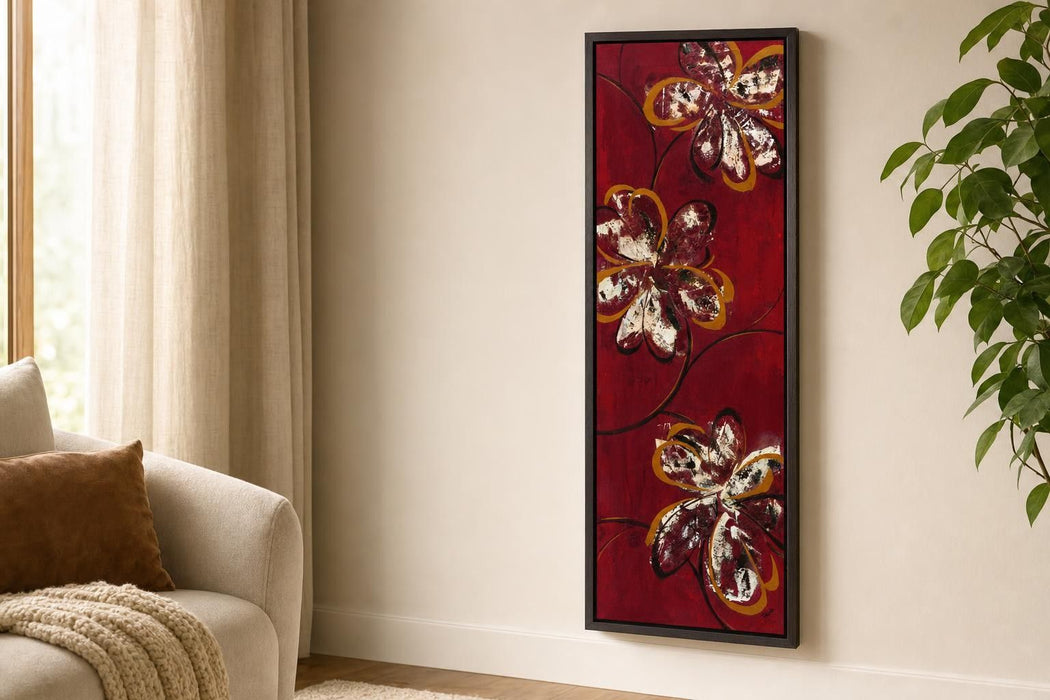 Flowers Dancing Il By Katrina Craven - Framed Print Wall Art - Red