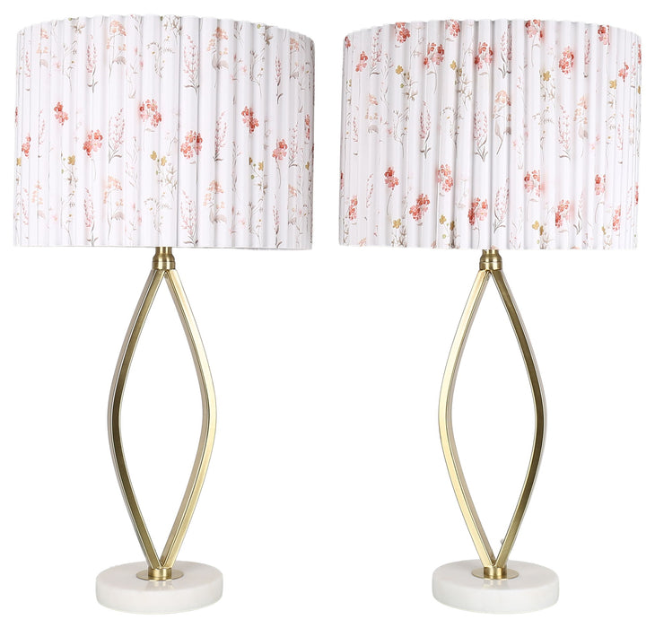 Meadow Silhouette - 29 X 15 - Metal Table Lamp (Set of 2) - Soft Gold, White Marble