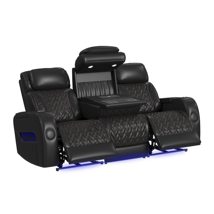 Prime Time - P3 2 Piece Living Room Set (Sofa & Loveseat) - Jett Black With Red Stitching