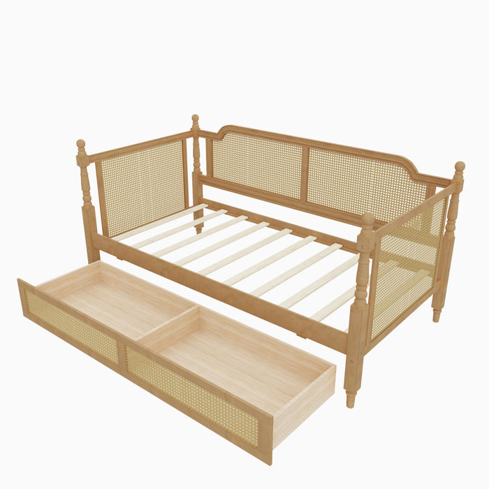 Traditional Style Rattan Daybed, No Box Spring Needed