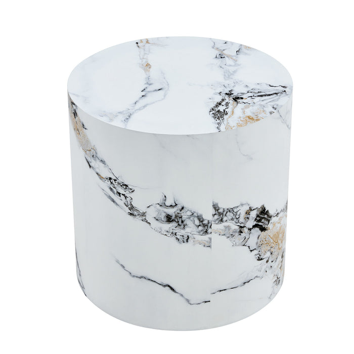 Elegant Cylindrical Table With Patterned Design For Versatile Use - White