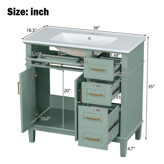 Modern Bathroom Vanity With Ceramic Sink, Soft Close Storage Cabinet