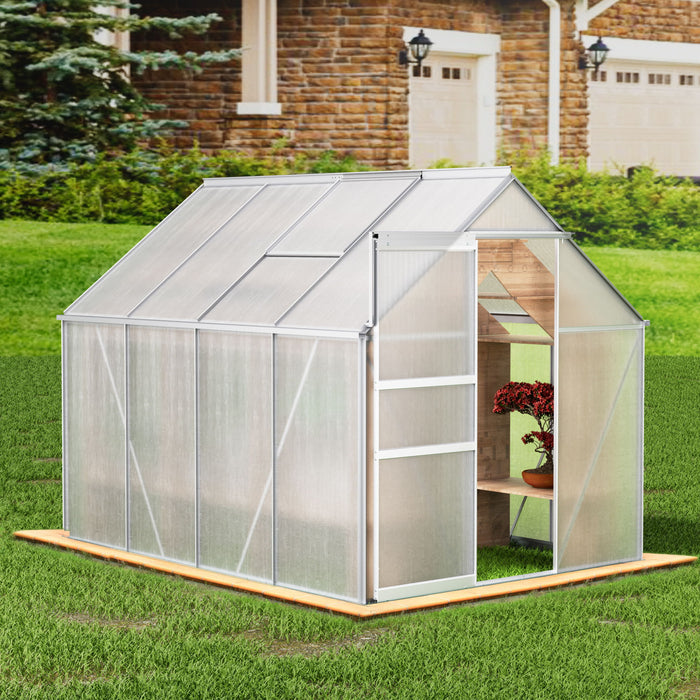 Walk-In Polycarbonate Greenhouse & Roof Vent, Sliding Doors, Aluminum Hobby Hot House For Outdoor