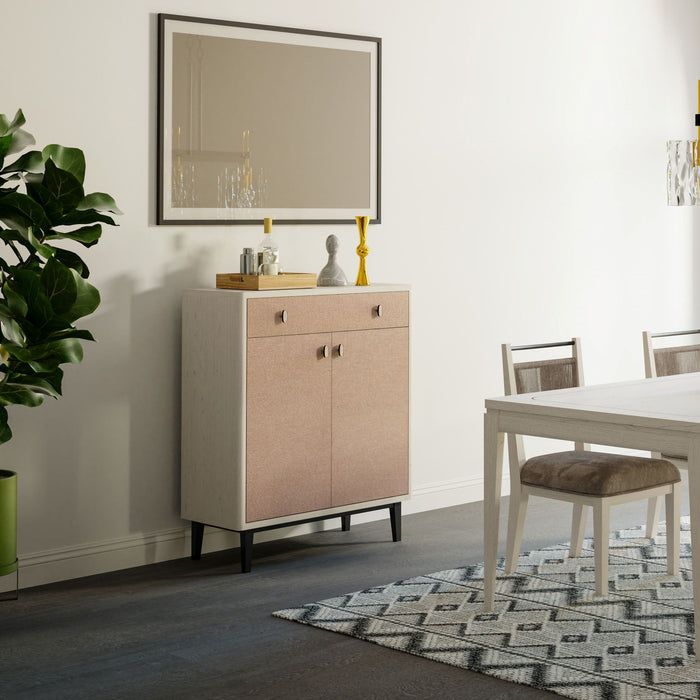 Contemporary Bar Cabinet With Large Storage - White / Pecan