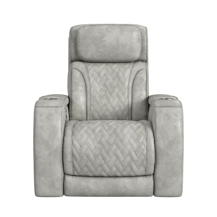 Prime Time - P3 Recliner With 7 Colors Led, Cup Holders And Wireless Charger Controller - Leather Gel Light Gray