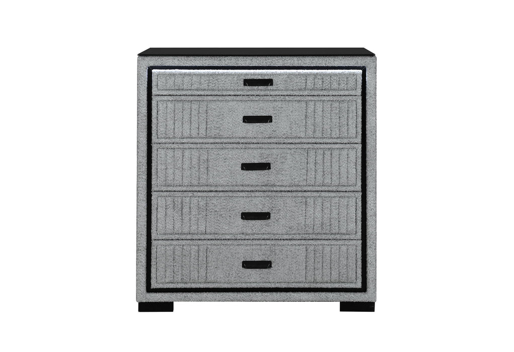 Isabella - 5 Piece Queen Bedroom Set (Queen Bed Group With LED, TV Lift, Bluetooth Speaker And Firpeplace Crystal) - Gray