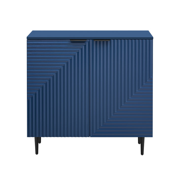 Side Cabinet With Adjustable Shelves And Geometric Door Panels - Navy Blue