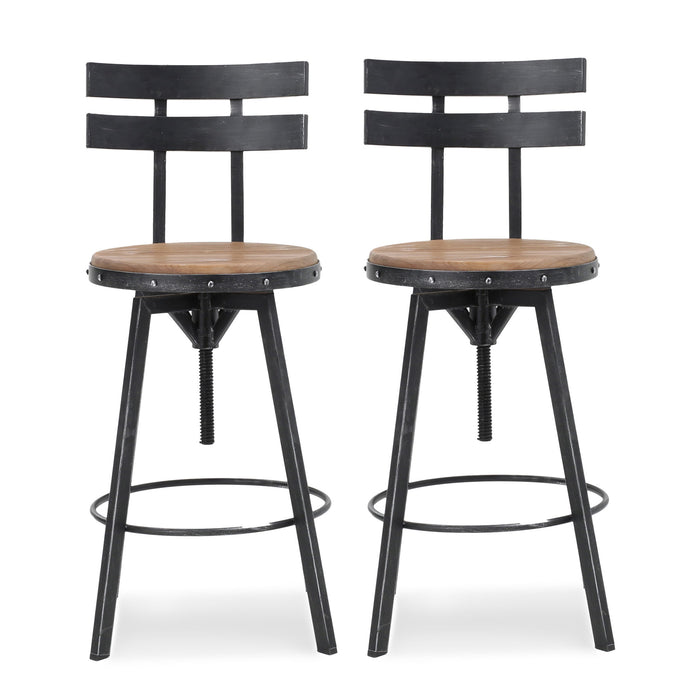 Industrial Modern Swivel Barstool With Adjustable Height - Black / Natural