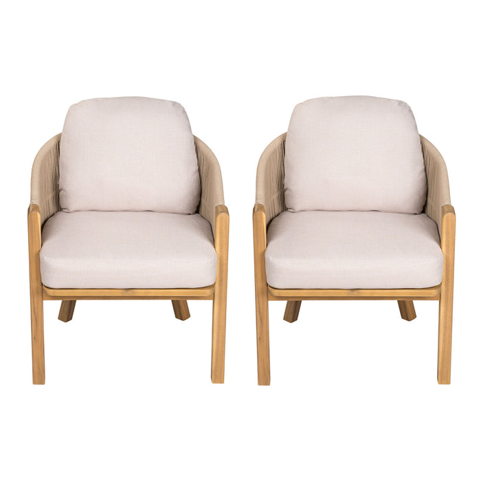 Grotta - Outdoor Dining Arm Chair (Set of 2) - Teak / Beige
