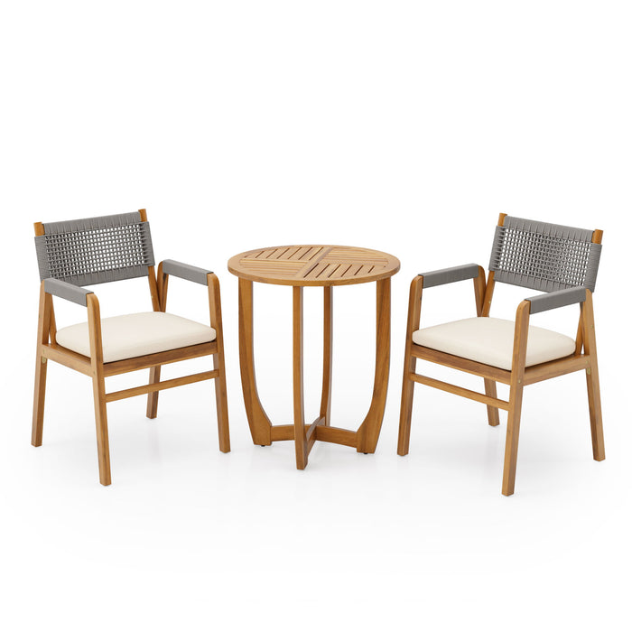 Outdoor 3 Piece Dining Set With Cushion - Gray / Teak