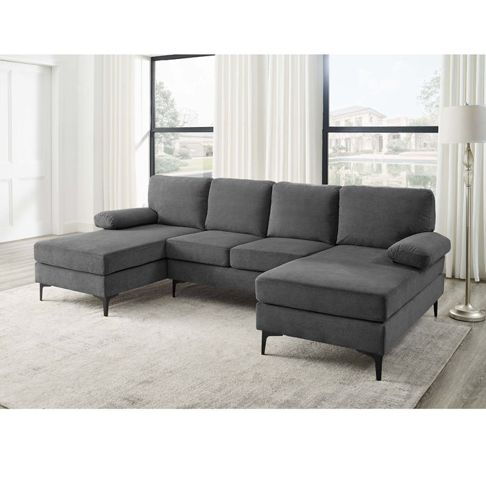 U - Shape Sectional With Legs, Pillow Top Arms - Dark Gray