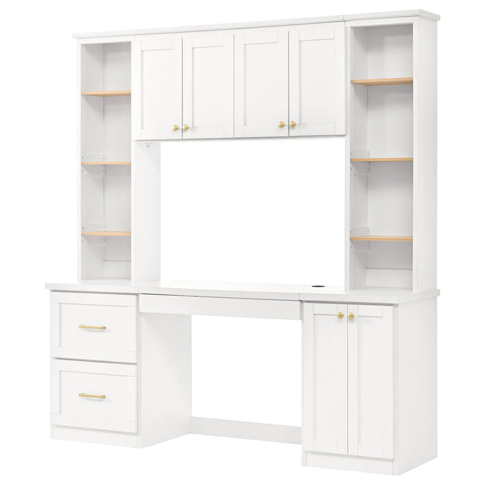 Computer Desk With Hutch, Workstation With Desk Grommet & Keyboard Tray
