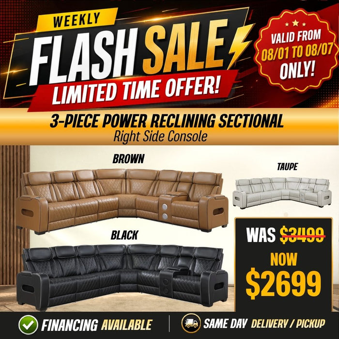 Fairway 3-Piece Power Reclining Sectional - Right Side Console