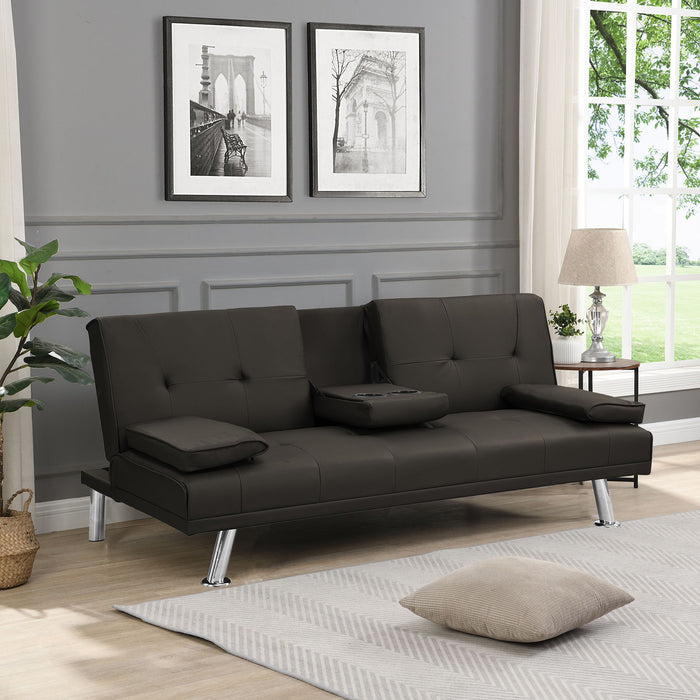 Modern Sofa Bed With Armrest 2 Holders, Wood Frame & Stainless Leg