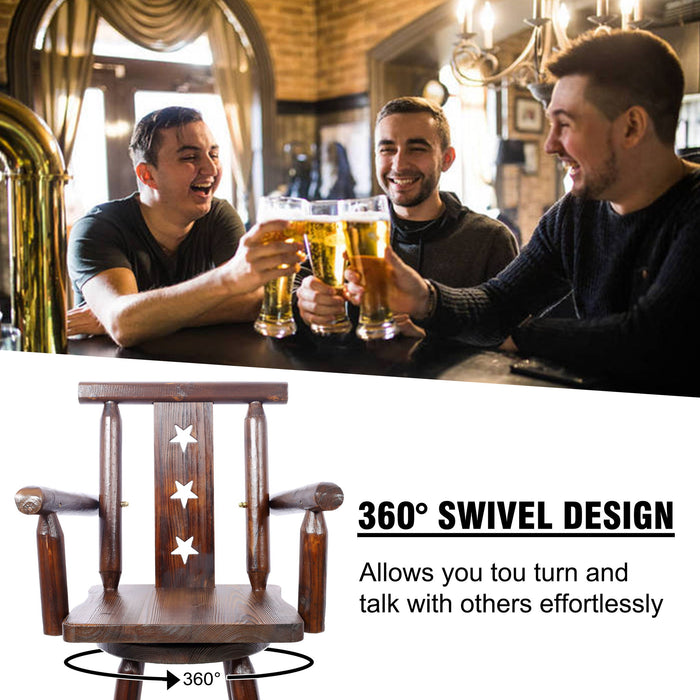 Rustic Tall Bistro Chair Decorative Star Backrest And Footrest, Fir Wood, 4 Foot - Brown