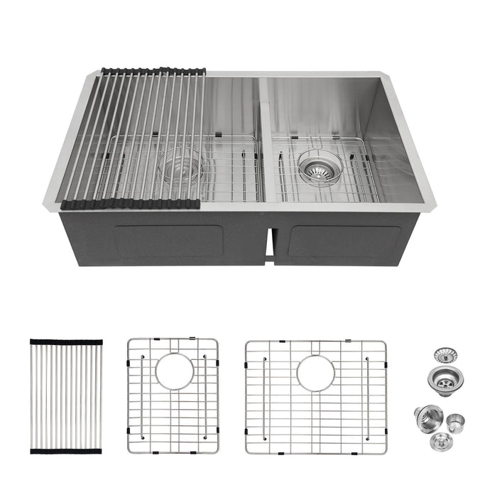 Modern Double Bowl Undermount Kitchen Sink 50 / 50 Design Stainless Steel