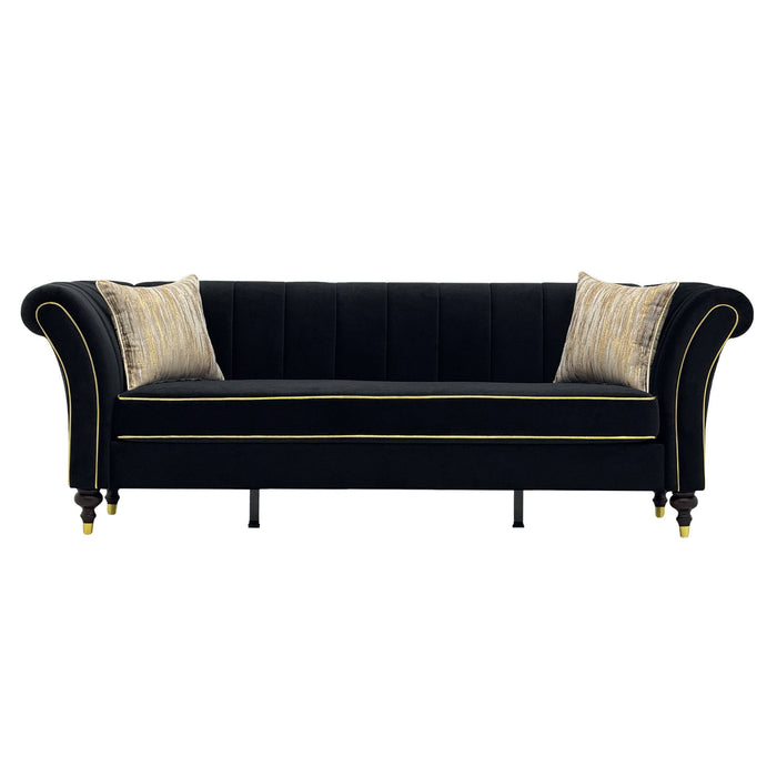3 Seater Sofa With Rolled Arms, Vertical Channel Tufted Backrest