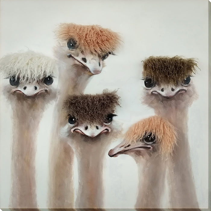 "Feathered Expressions" Hand-Embellished Canvas With Hair - Neutral / Tan / White / Brown