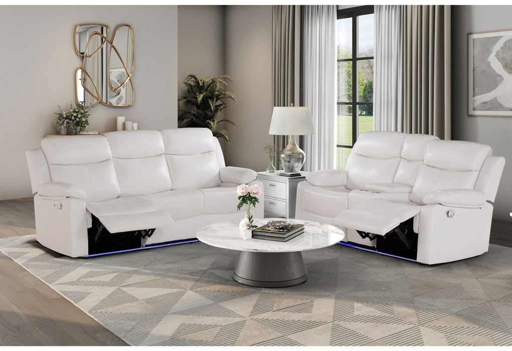 U6026 - 2 Piece Living Room Set (Reclining Sofa, Console Reclining Loveseat With LED) - White