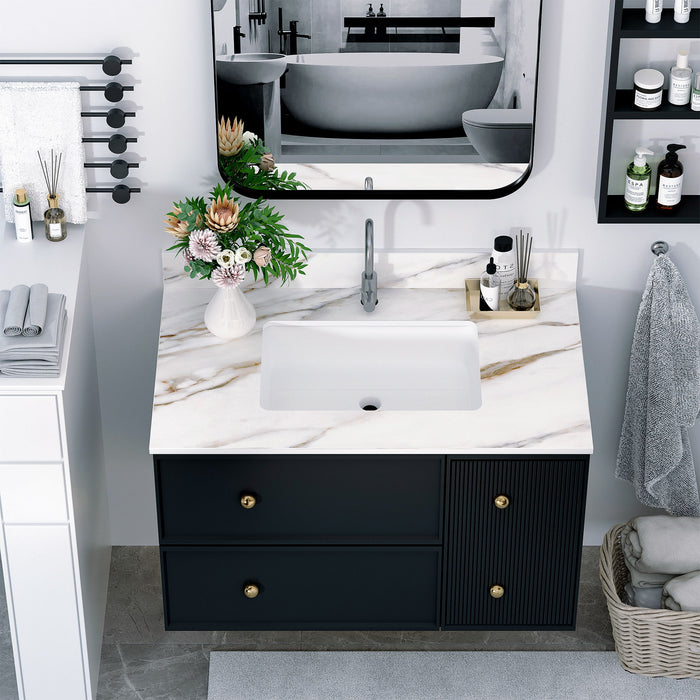 Elegant Vanity Top With Undermount Sink And Backsplash, Sintered Stone