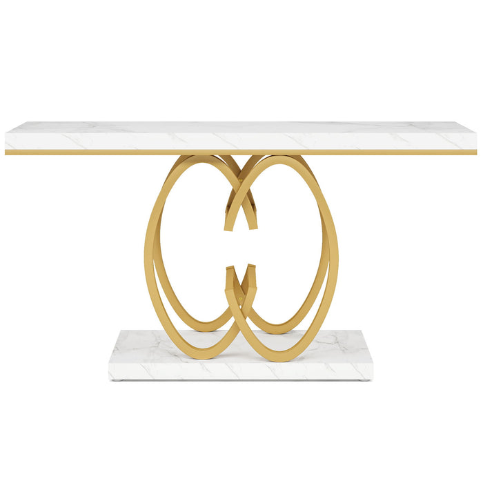 Console Table, Geometric Entryway Table For Living Hallway - White / Gold