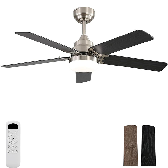 42" Ceiling Fan With Reversible DC Motor, LED Light, 5 Blade Design - Nickel