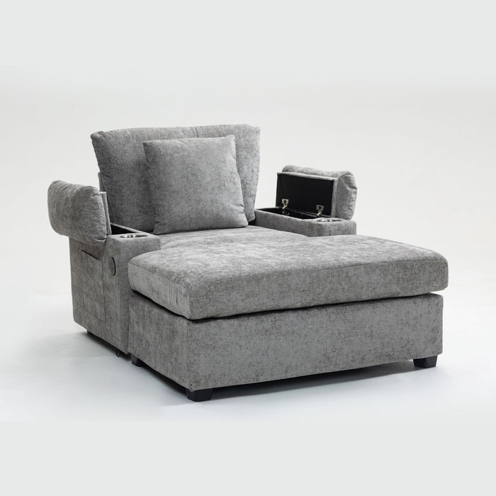 Modern Oversized Chair With Ottoman, Cupholders And USB Charging Ports