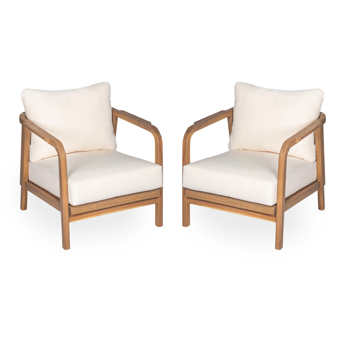 Outdoor Lounge Chair With Woven Backrest, Solid Wood Frame, Comfortable Cushions